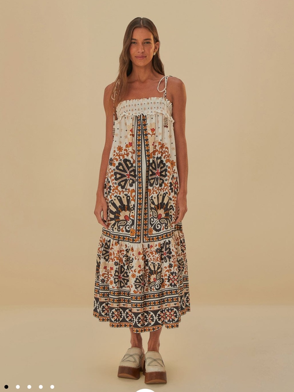 Farm Rio Boho Floral Print Maxi Dress in Cream